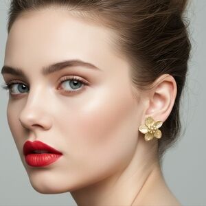Stainless Steel Gold Floral Earrings